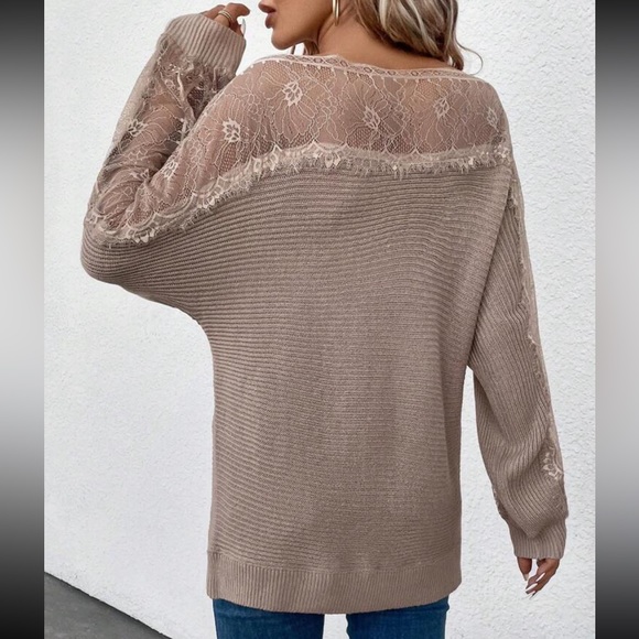 Comfy Elegant Sheer Mesh Lace Boat Neck Batwing Sleeve Sweater Top - Picture 2 of 6